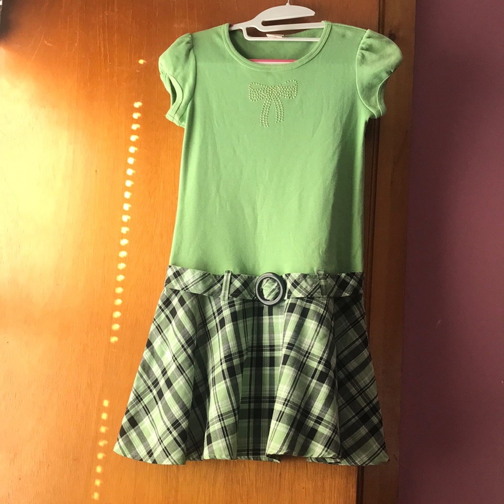 Faded Glory Girl’s dress size 12 Green top and plaid bottom